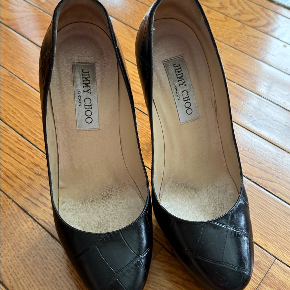 Jimmy Choo Black Heels with Textured Leather